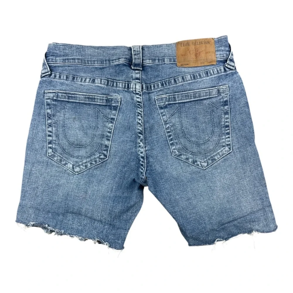 True Religion Ricky Relaxed Straight Denim Shorts Men's 33 Light Wash Distressed